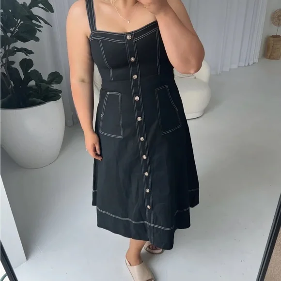 NWOT Denim Dress Sleeveless Adjustable Straps A Line Maxi Dress with Pockets - Picture 12 of 15